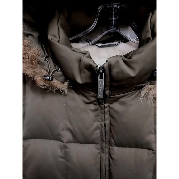 Calvin Klein Duck Down Parka Sz M Brown Puffer jacket Coat Removable Hood $250 - Picture 5 of 16